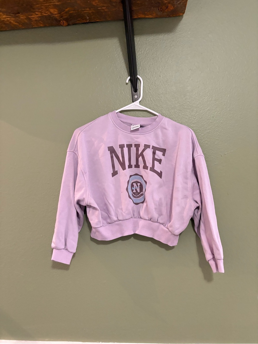 Nike Lavender Cropped Crew Sweatshirt with Brown Logo